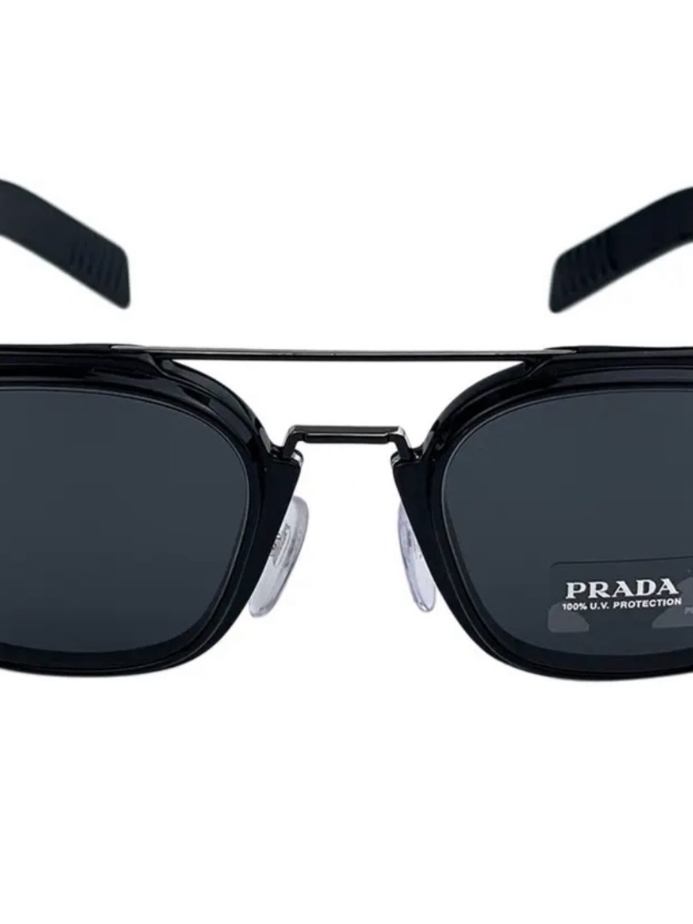 Prada Black and Dark Gray Square Aviator Sunglasses